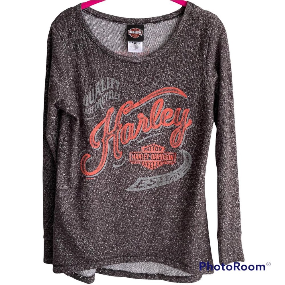 Harley-Davidson Gray Speckled Long Sleeve Tee with Orange Logo